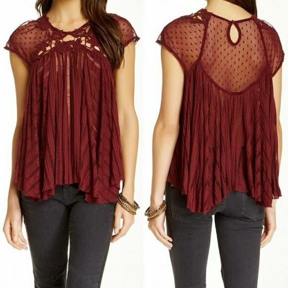 Free People Tops - Free People | Stars Align Burgundy Lace Top
